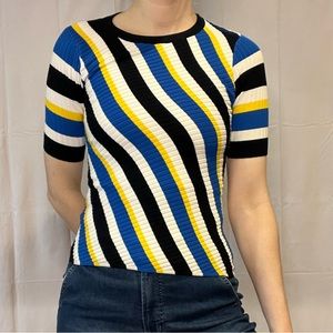 KAREN MILLEN | Striped rubbed short sleeve knit top